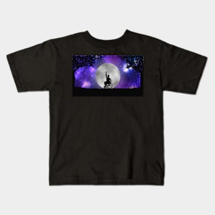 Plus size disabled wheelchair user ballerina dancing before a full moon and galaxy Kids T-Shirt